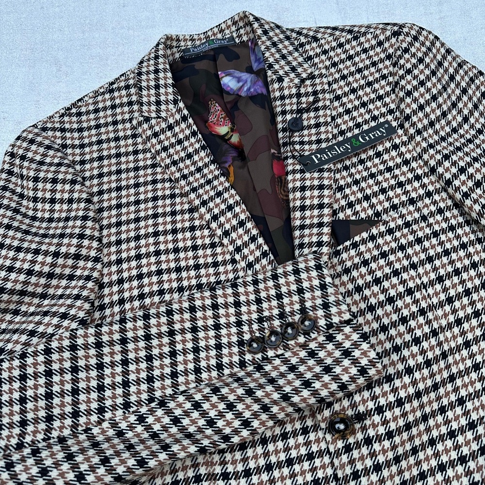 Paisley & Gray Blazer Mens 38R Slim Fit Houndstooth Peak Lapel NWT Sport Coat